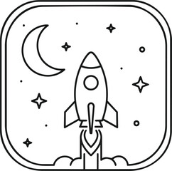 Stylized Rocket Launching into Space Illustration.