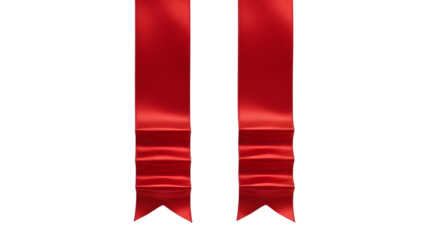 Elegant pair of vibrant red satin ribbons with a glossy finish and classic v-cut ends