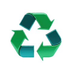 Glossy recycling symbol with vibrant colors on transparent background