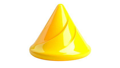 Shiny, smooth, yellow cone-shaped object with a dark background