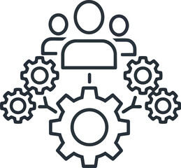 Teamwork and Collaboration Mechanism with Gears and People Icons.