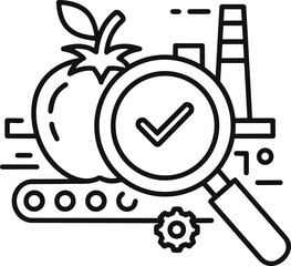Tomato Quality Control Inspection with Magnifying Glass and Factory Elements.