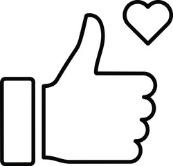 Thumbs Up Like Icon with Heart Symbol.