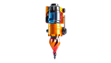 Futuristic mechanical device, featuring bright colors and a pointed end