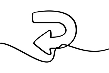 Illustration of a continuous line design of a right turn arrow. An interesting abstract line art design.