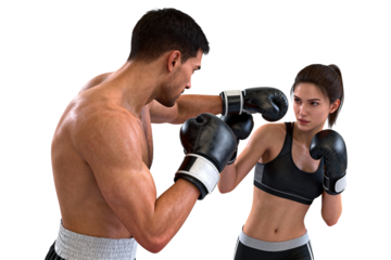 Male and Female Boxers Practicing Sparring