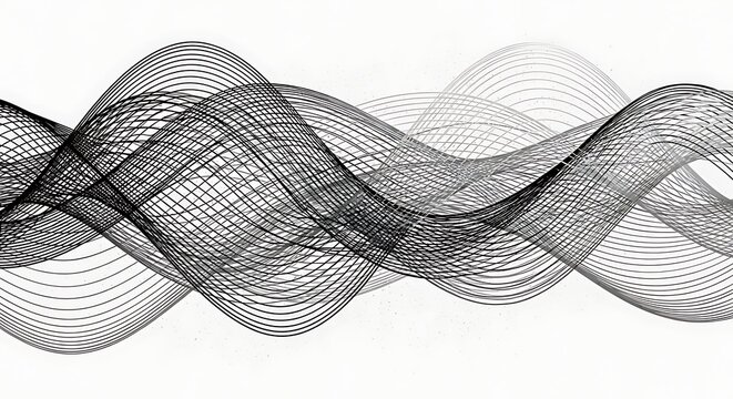 Dynamic Monochromatic Abstract Wave Grid Pattern with Intersecting Black and Gray Lines