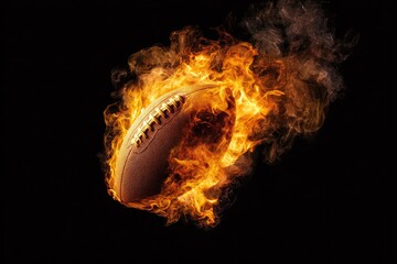 A football engulfed in flames against a black background