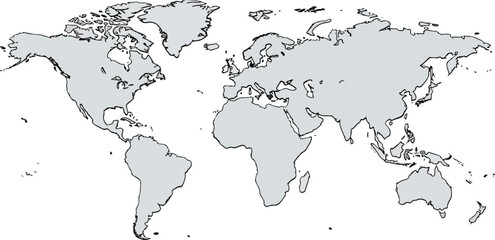 World Map Outline Blank Political Geography Continents Oceans.