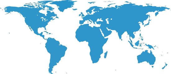 A stylized blue world map illustration on a white background.