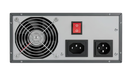 Computer Power Supply Unit Back Panel with Fan, Switch, and Outlets