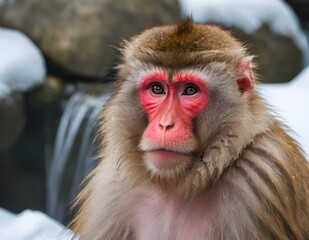 Fototapeta premium closeup of a japanese macaque in a hot spring
