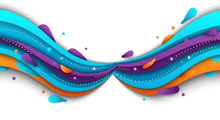 Modern Abstract Wavy Layers in Teal, Purple, Orange with Scattered Dots and Subtle Shadows