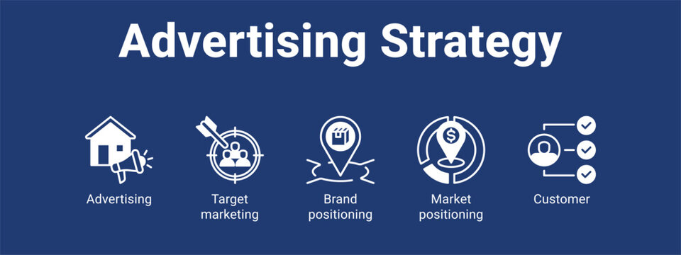 Advertising Strategy web banner icon vector illustration concept for  with icon of Advertising, Target marketing, Brand positioning.