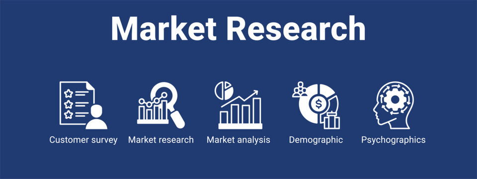 Market Research web banner icon vector illustration concept for  with icon of Customer survey, Market research, Market.