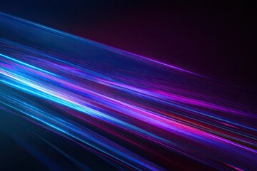 Dynamic, abstract, light trails cascade across a dark space with vibrant blue and purple hues