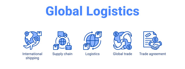 Global Logistics web banner icon vector illustration concept for  with icon of International shipping, Supply chain, Logistics, Global.