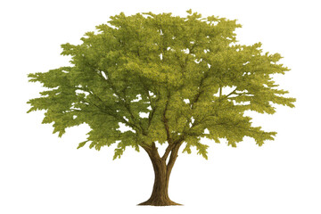 Lush green tree featuring vibrant foliage and sturdy trunk, standing isolated on transparent background, symbolizing nature and growth
