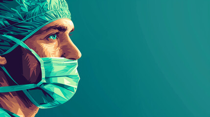 Heroic doctor, symbolizing hope, medical healthcare professional, Flat Halftone illustration