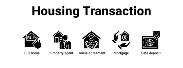 Obraz premium Housing Transaction web banner icon vector illustration concept for with icon of Buy home, Property agent, House agreement.