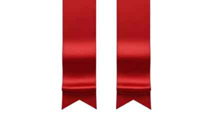 Elegant pair of vibrant red satin ribbons with a glossy finish and classic v-cut ends