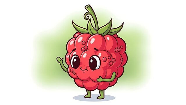 Cute cartoon raspberry with smiling face.