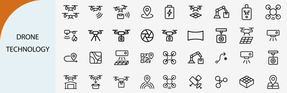 drone technology and unmanned aerial vehicle icons, quadcopter vector set
