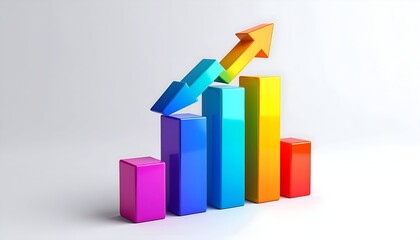 Colorful 3D bar chart with an upward-pointing arrow, symbolizing growth and progress