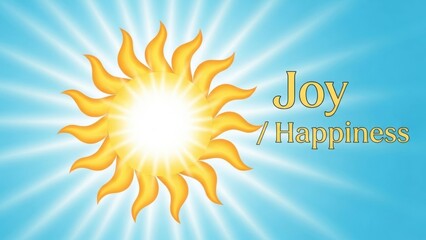 Naklejka premium Vibrant sun illuminating a radiant blue sky with uplifting words of joy and happiness