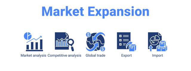 Market Expansion web banner icon vector illustration concept for  with icon of Market analysis, Competitive analysis, Global.