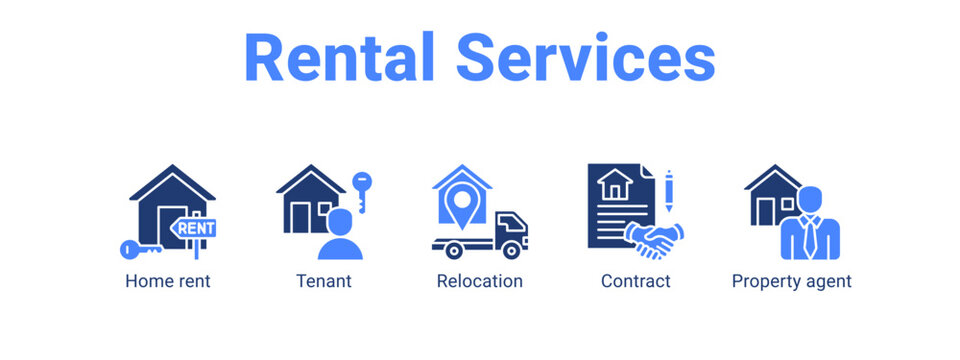 Rental Services web banner icon vector illustration concept for  with icon of Home rent, Tenant, Relocation.