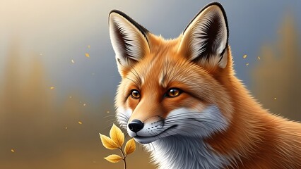 Obraz premium Red Fox Portrait with Yellow Flower.