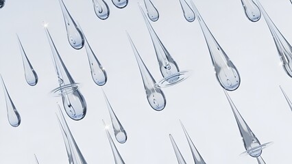 Delicate cascade of clear fluid droplets creating a mesmerizing abstract background composition