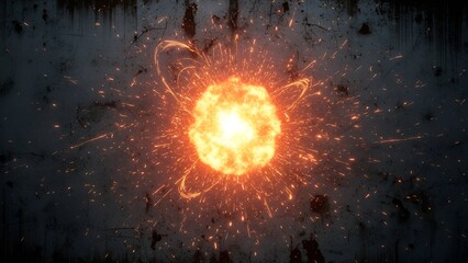 Explosive Burst of Fiery Energy Emanating from an Energetic Core Against a Textured Surface