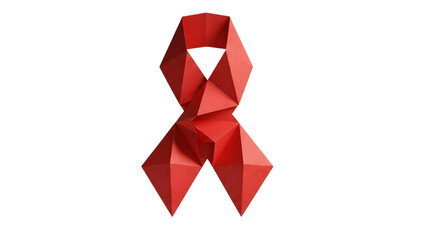 Striking geometric red ribbon symbolizing global AIDS awareness and support for health causes