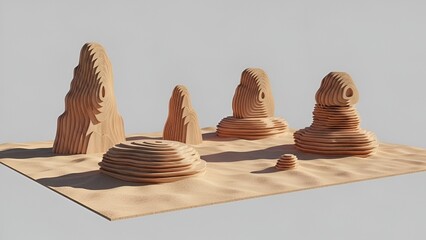 Layered wonders: a surreal desert landscape of sculpted rock formations on arid plains