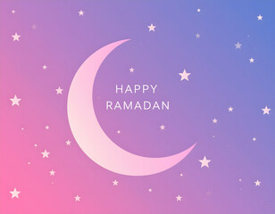Fototapeta premium Crescent moon and stars against gradient background greeting for Ramadhan.