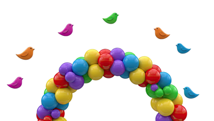 Colorful Balloon Arch with Flying Birds
