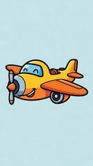 Smiling cartoon airplane with propeller flying.