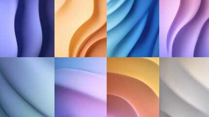Abstract textured backgrounds featuring flowing waves in various pastel and muted color palettes ideal for modern design projects and elegant compositions.