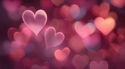 Soft and Dreamy Heart Shapes Floating in a Colorful Bokeh Background, Ideal for Romantic Themes, Valentine's Day, and Love Celebrations