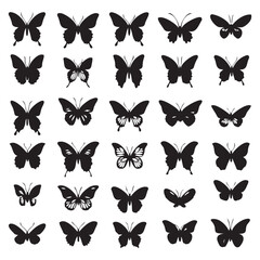 Butterflies silhouette set on transparent background