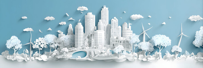 The person who knows. Tree, Achieve sustainable growth, World Environment Day. White eco urban city and nature landscape background paper art style.