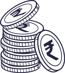 Indian rupee coin stack outline logo design, clip art vector