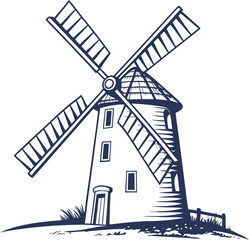 windmill house icon silhouette vector illustration on transparent background