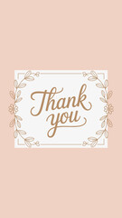 Thank you card with floral design and elegant lettering on peach background