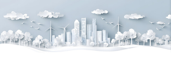 The person who knows. Tree, Achieve sustainable growth, World Environment Day. White eco urban city and nature landscape background paper art style.