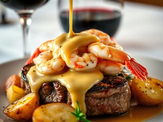 Gourmet steak with shrimp and sauce