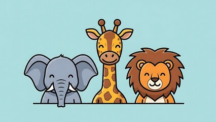 Cartoon animals elephant giraffe lion.