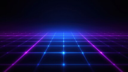 A futuristic grid of neon blue and pink lines glowing in the dark